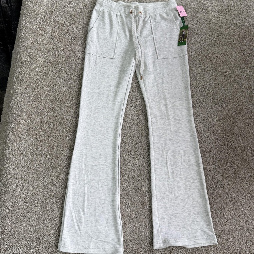 Green Tea Sweatpants Womens Small White Heather Boot Cut Athleisure Lounge Yoga